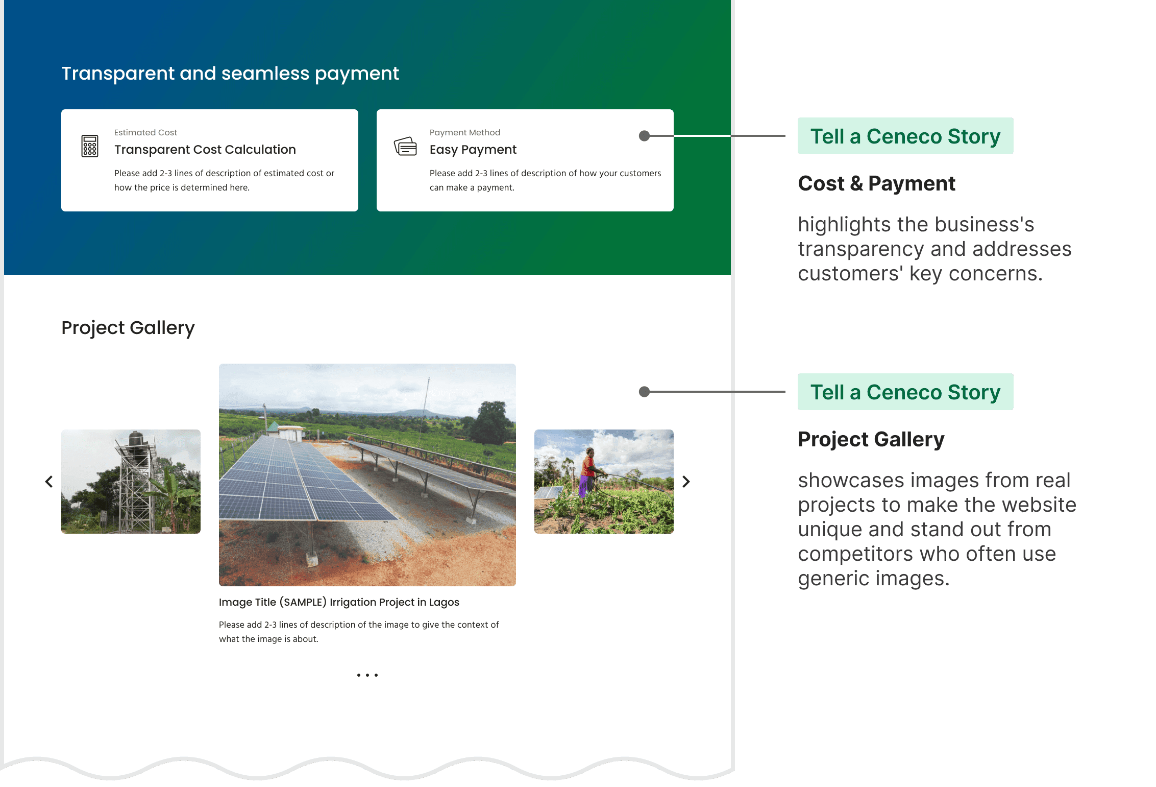 Ceneco Green Power service detail page final design section 3