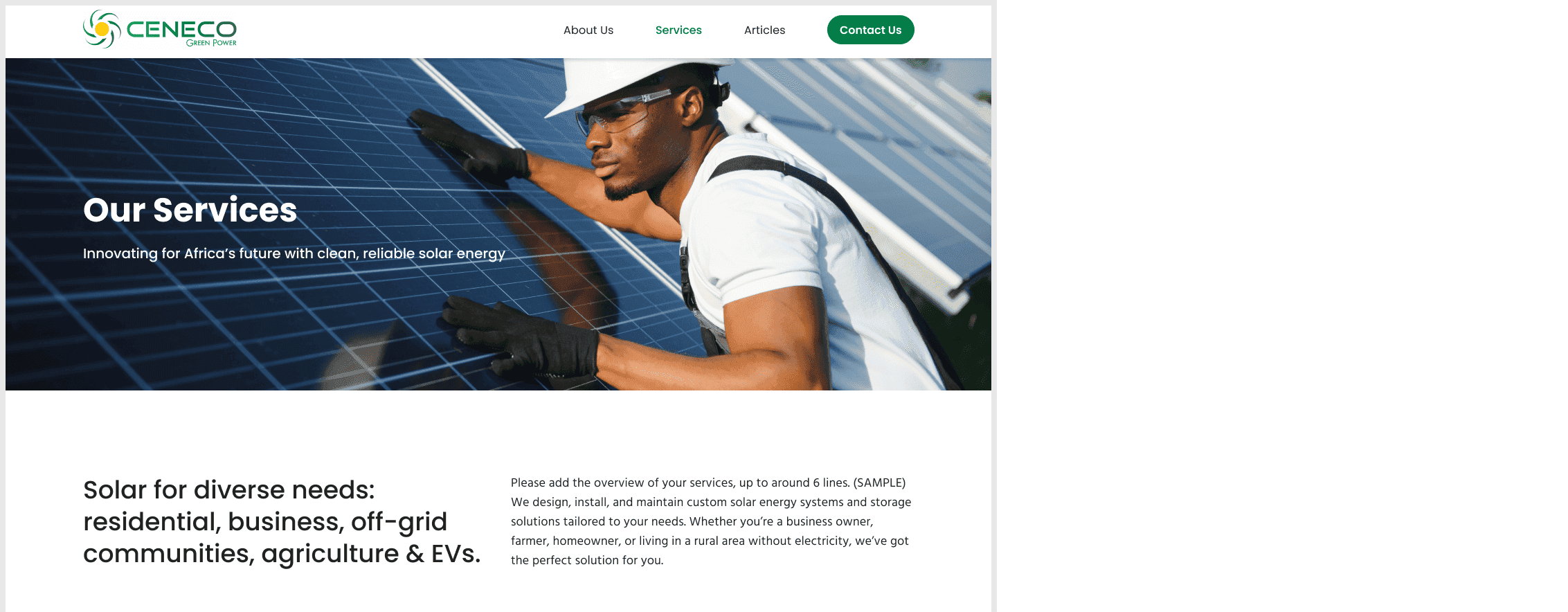 Ceneco Green Power service main page final design section 1