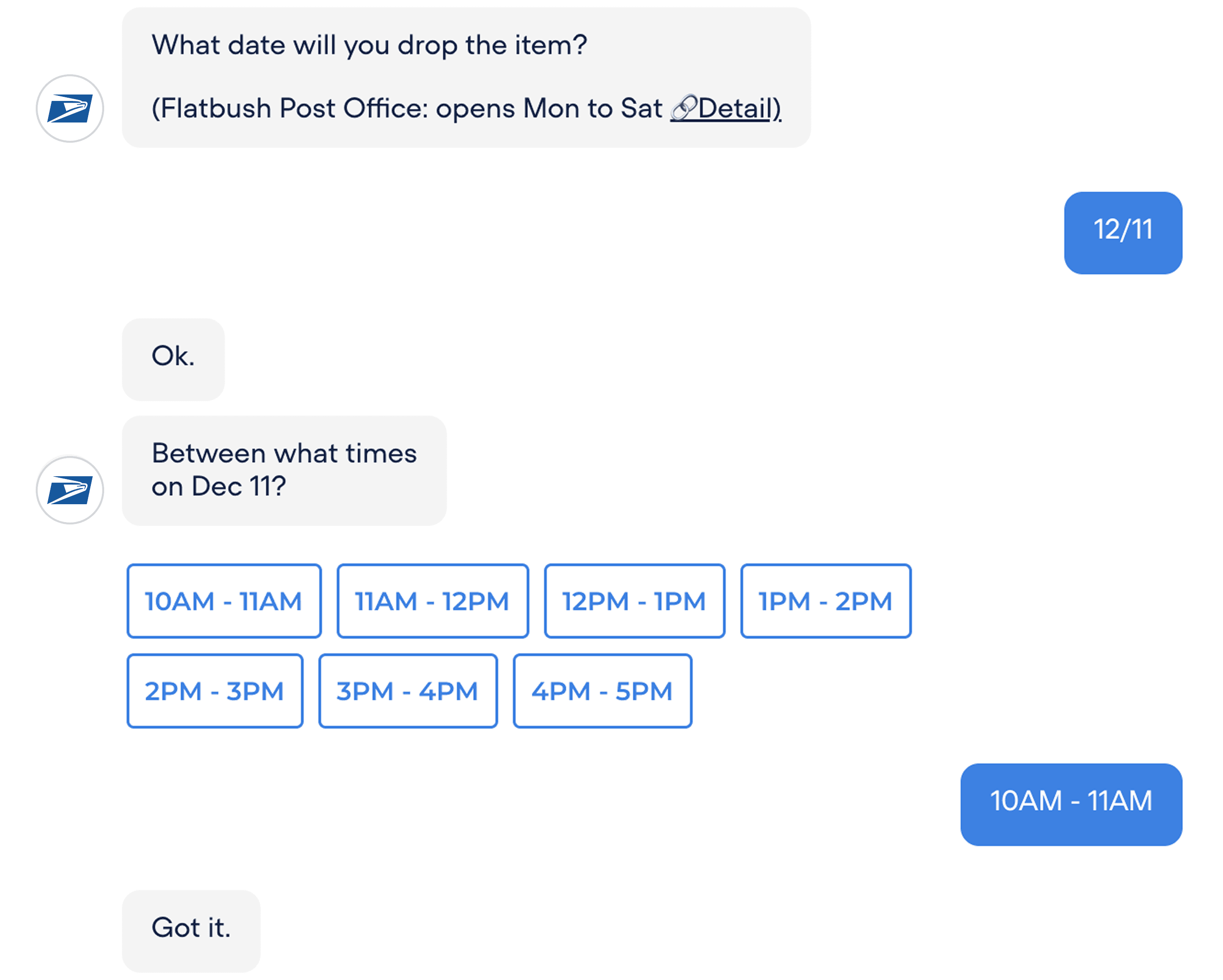Check Drop Date & Time chatbot flow